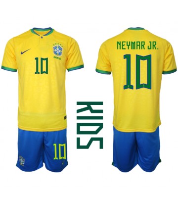 Brasilien Neymar Jr #10 Hemmakläder Barn VM 2022 Kortärmad (+ Korta byxor)